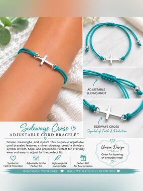 Turquoise Adjustable Sideways Cross Cord Bracelet
